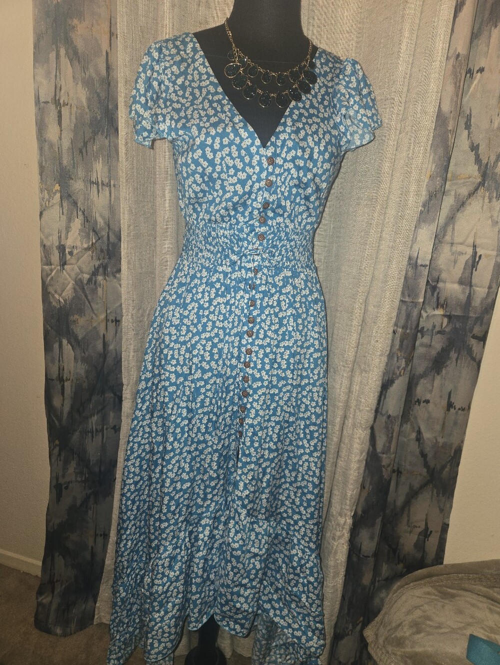 Atid Clothing Blue Floral Button-Front Maxi Dress